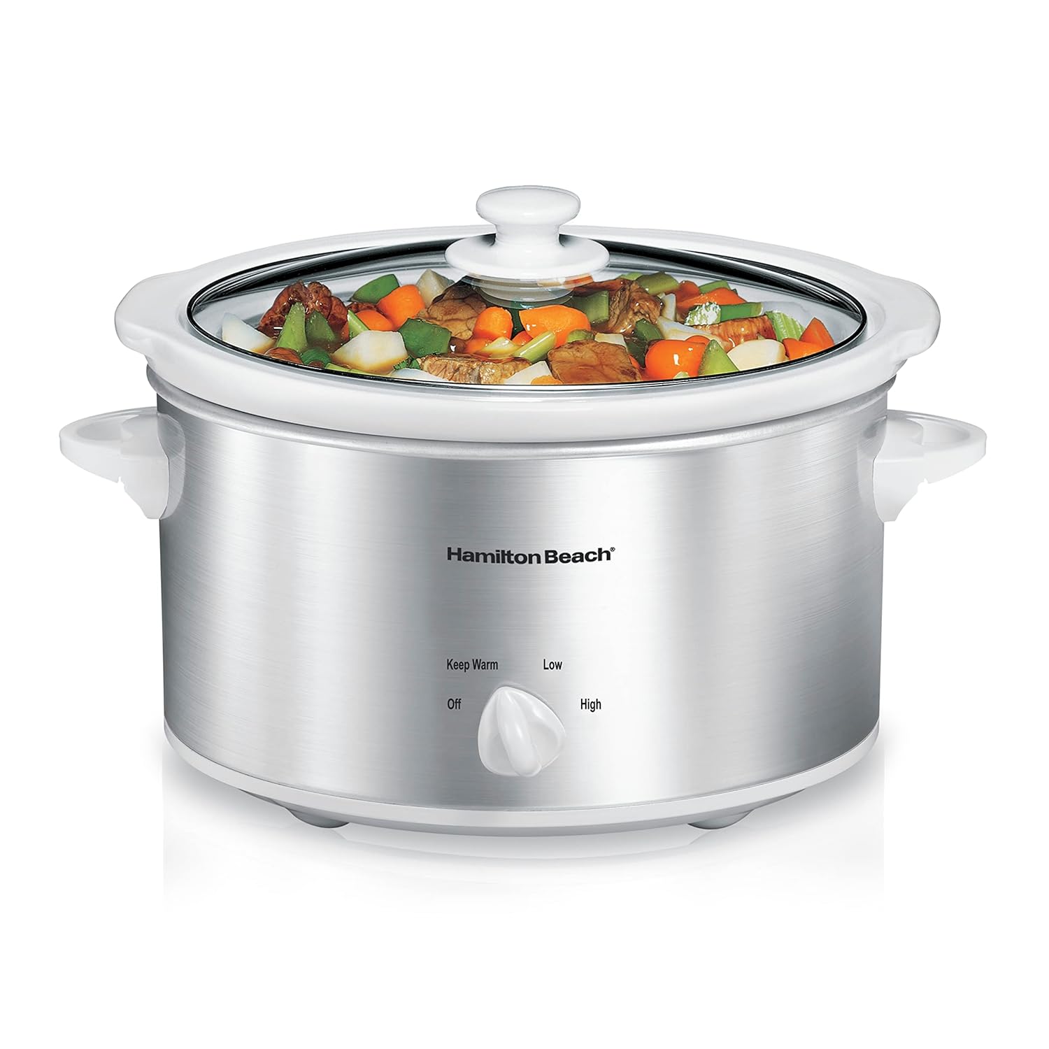 Hamilton Beach 4-Quart Slow Cooker with 3 Cooking Settings Dishwasher-Safe Stoneware Crock Glass Lid Stainless Steel 33140G
