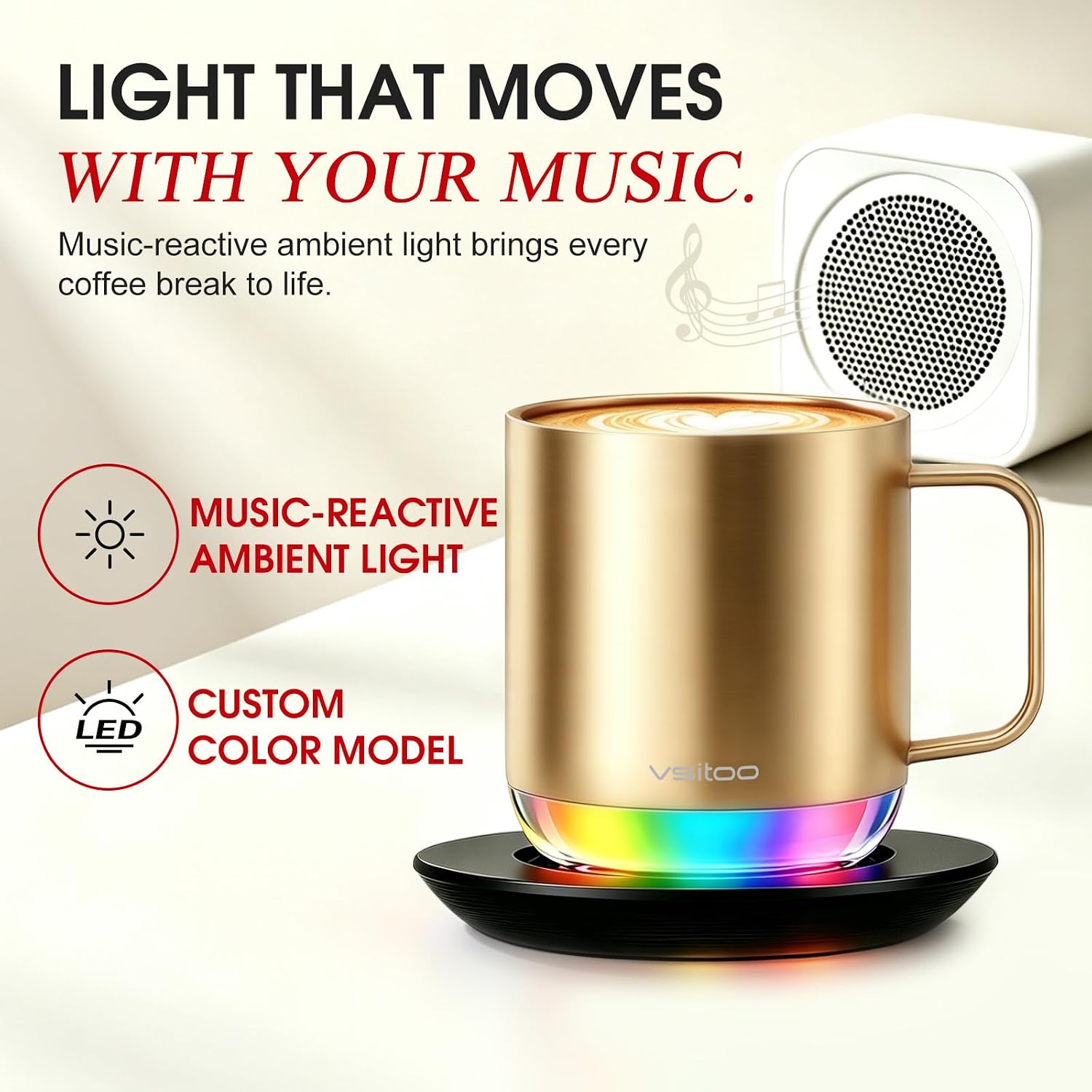 VSITOO S6 Plus 12oz Self Heating Coffee Mug, Music-Reactive Ambient Light