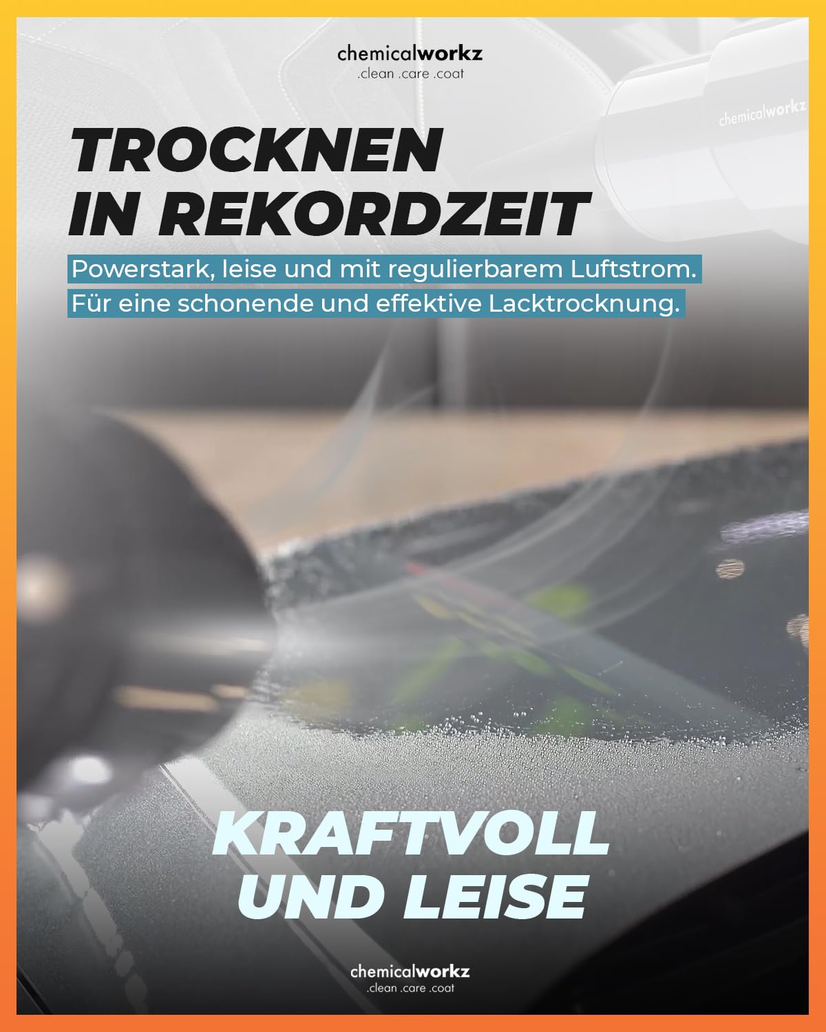 chemicalworkz Dryer 1.5PS Premium Auto Lacktrockner, 1300W Elektrische Staubgebläse, Druckluftspray, Laubbläser, Luftdruckspray, Druckluft Compressed Air Duster, Reinigungsset für Auto, Haus & Garten
