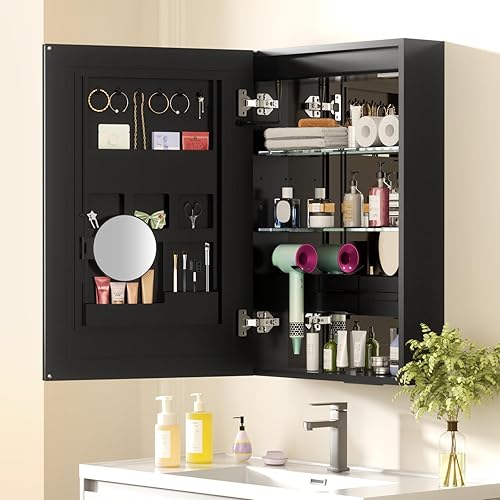 Miniatura 8 de Botiquín con luces, 36 x 30 pulgadas con espejo, armario de espejo de baño de 2 puertas con 2 salidas y puertos USB, desempañador, atenuador, reloj