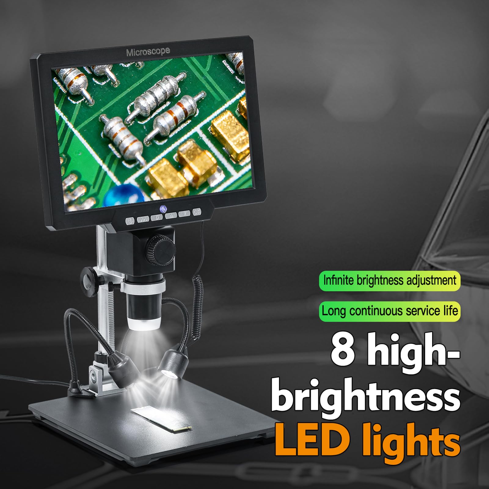 Asixxsix Mikroskop Cyfrowy 2000X, Lupa Mikroskopowa z Ekranem 12 MP i przekątną 10,1 Cala z 2 Diodami LED, Ciągłe Powiększenie 1–2000X, Kamera do Mikroskopów (Z baterią UE wtyczka 220V)