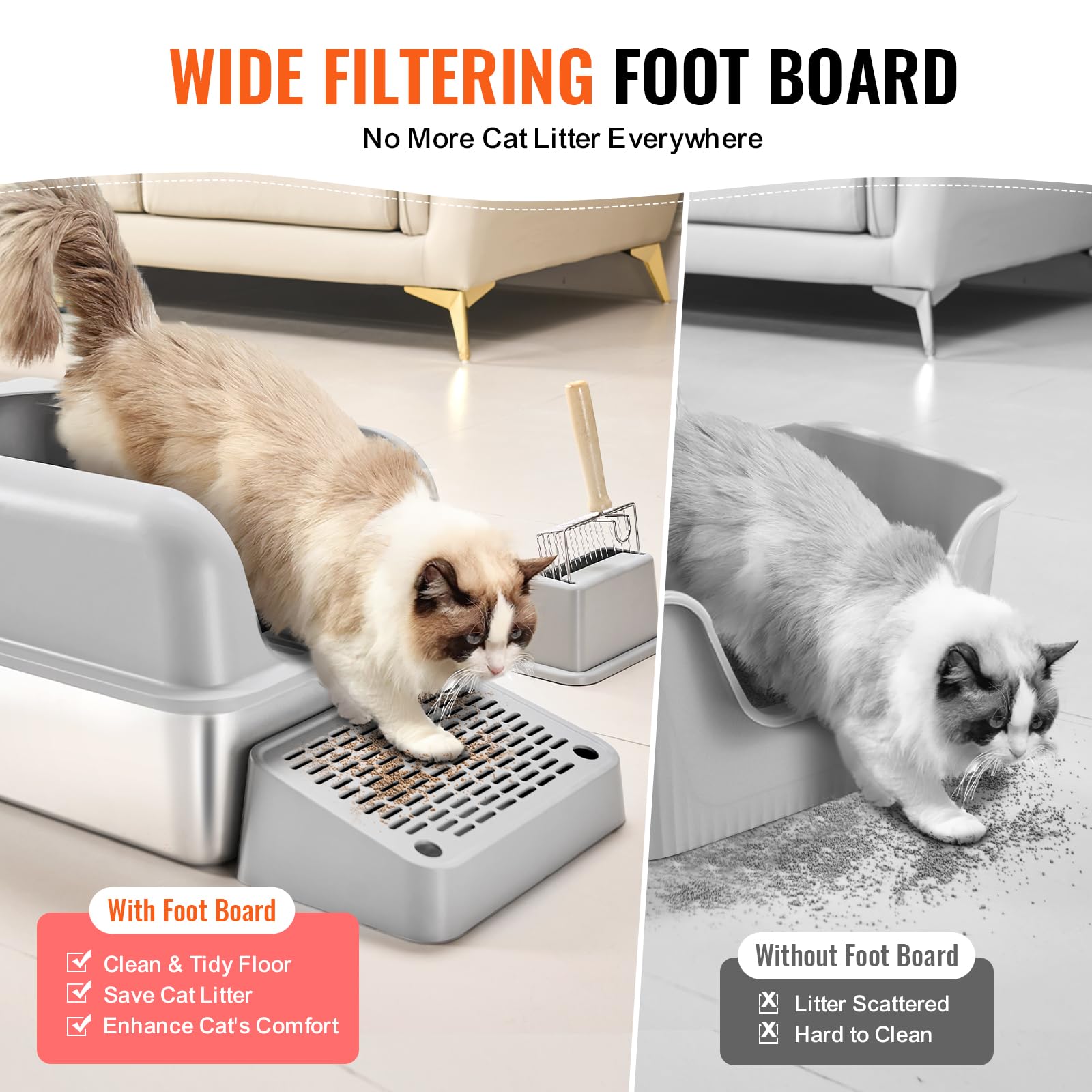 VEVOR Stainless Steel Cat Litter with Lid, XL Extra Large Enclosed Cat Litter Box for Big Cats, High Sides Metal Litter Box, Anti Leakage,Odor-Free & Easy Cleaning,Include Scoop & Foot Board - image 5