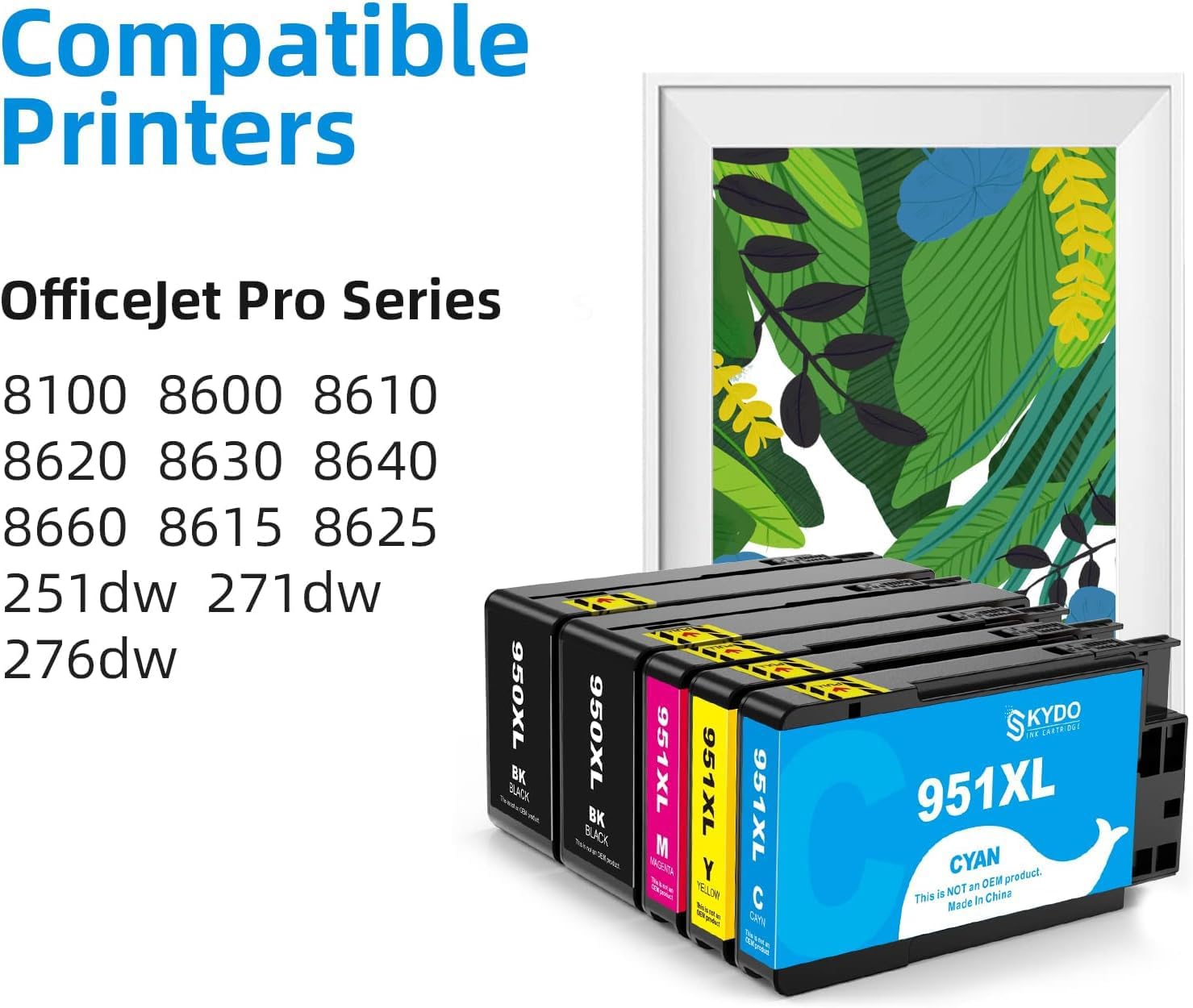 Skydo 950XL 951XL Ink Cartridges High Yield Ink Compatible for 950 951 950 XL 951 XL Ink Cartridges Replacement with Office Jet Pro 8600 8610 8615 8620 8625 8100 8630 8660 276DW 251DW, 5-Pack