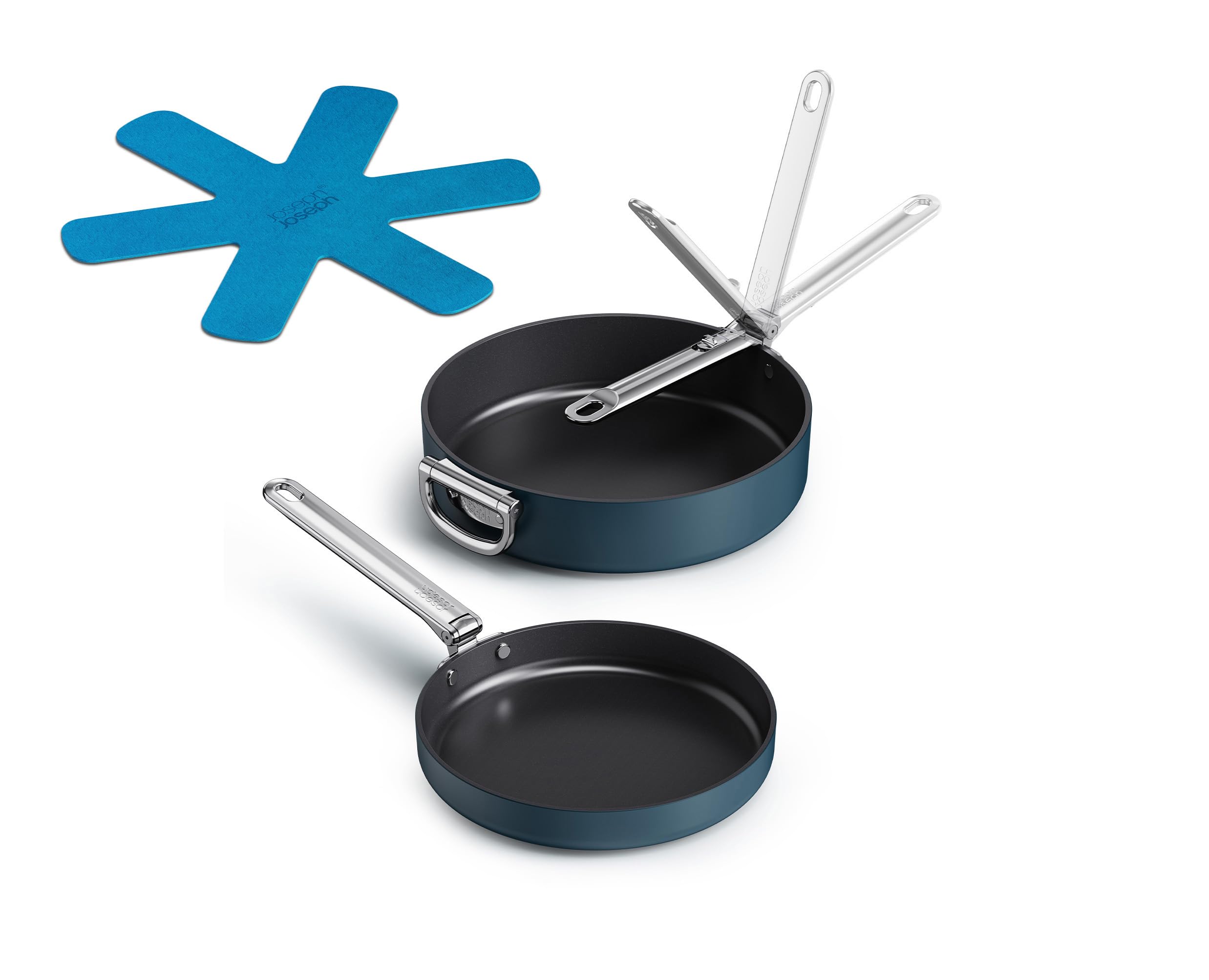 Joseph Joseph Space 2pc Non-Stick Frying Pan Set, Folding Handles, Space-Saving Induction & Oven Safe Ceramic Frypan Set