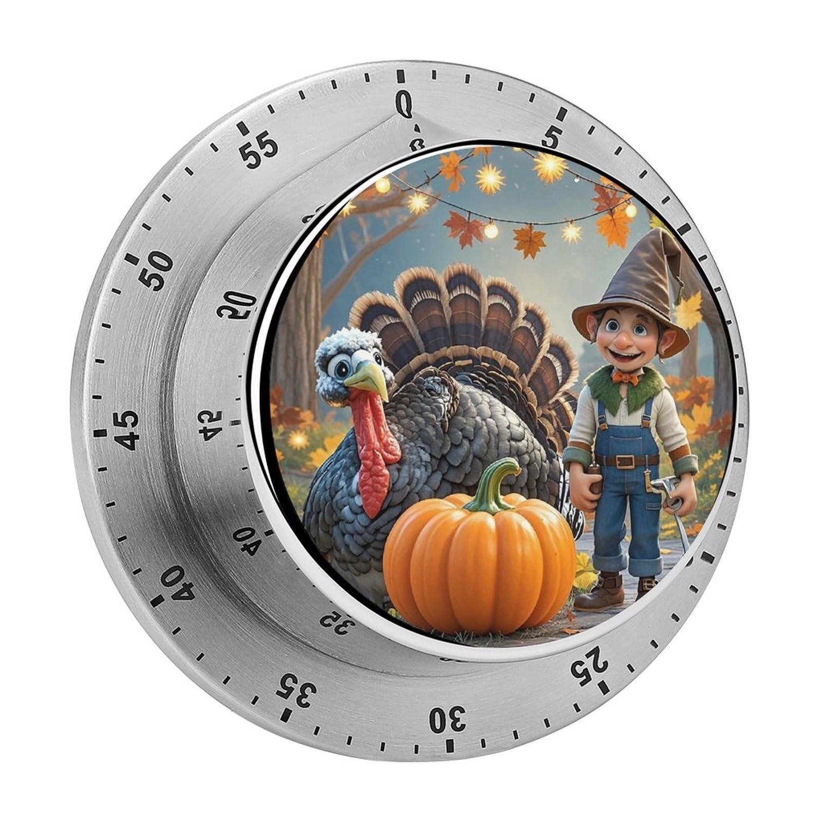 Turkeys and Dwarfs Fashion Visual Timers Wind Up 60 Minutes Desk Stainless Steel Magnetic Timer Countdown Clock No Batteries Loud Alarm for Kitchen Chef Cooking