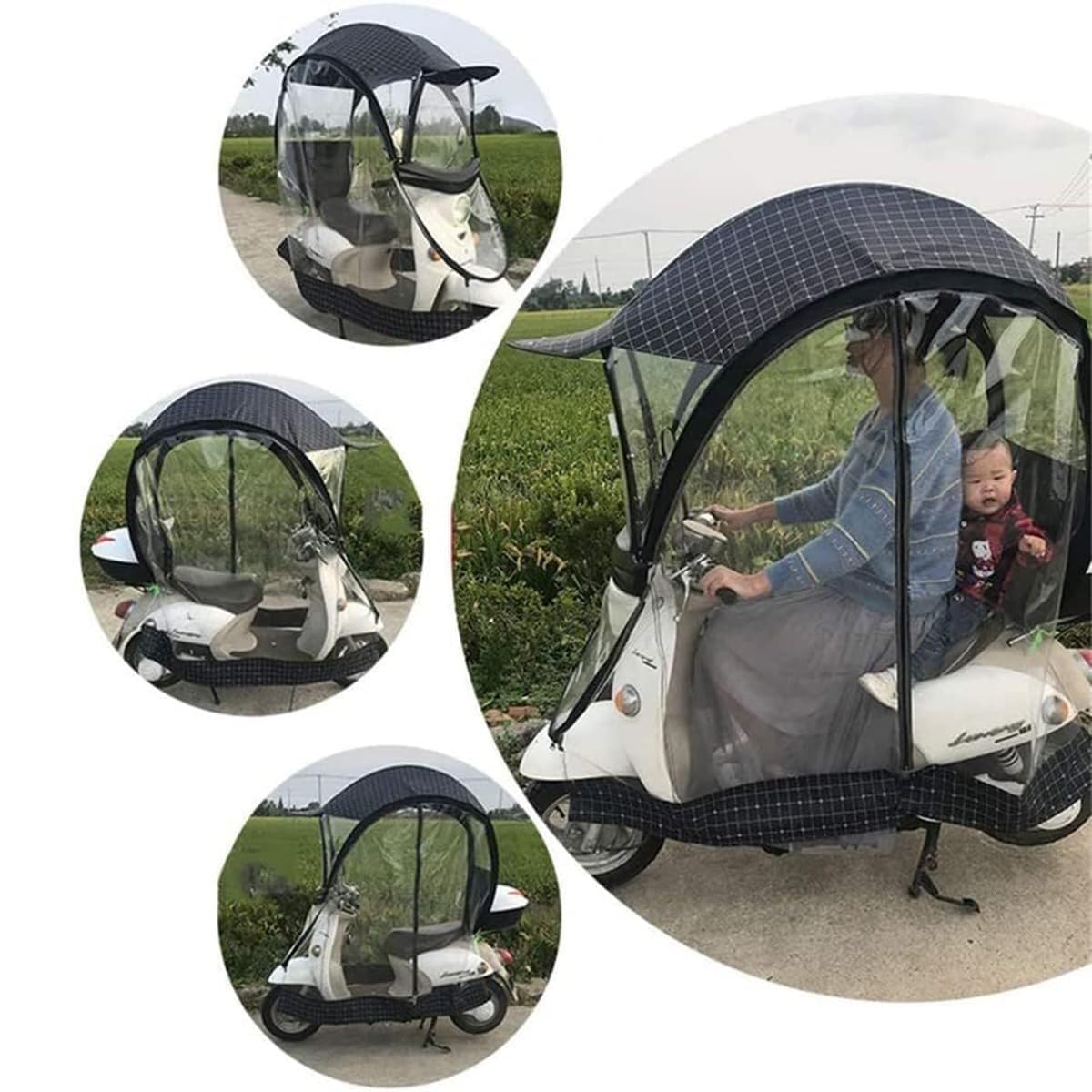 Funda para scooter de movilidad totalmente cerrada con visera solar, tiras reflectantes y cremallera bidireccional para una máxima protección contra el sol y la lluvia