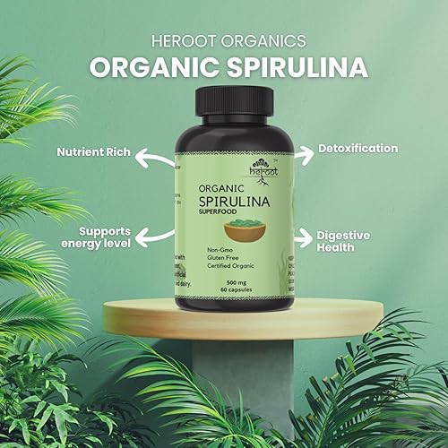 Miniatura 5 de Cápsulas de proteína orgánica en polvo de espirulina Vitaminas y minerales para energía Vegetariano, sin gluten, 100% puro superalimento para una
