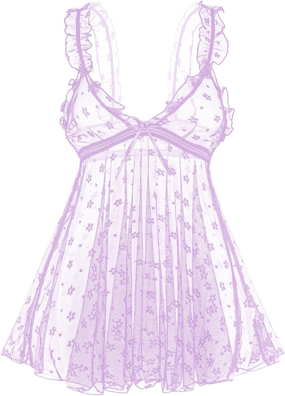 Lace Babydoll Ruffle Lingerie for Women Sexy Mini Mesh Dress Chemise Nightgown Sheer See Through Wedding Nightie