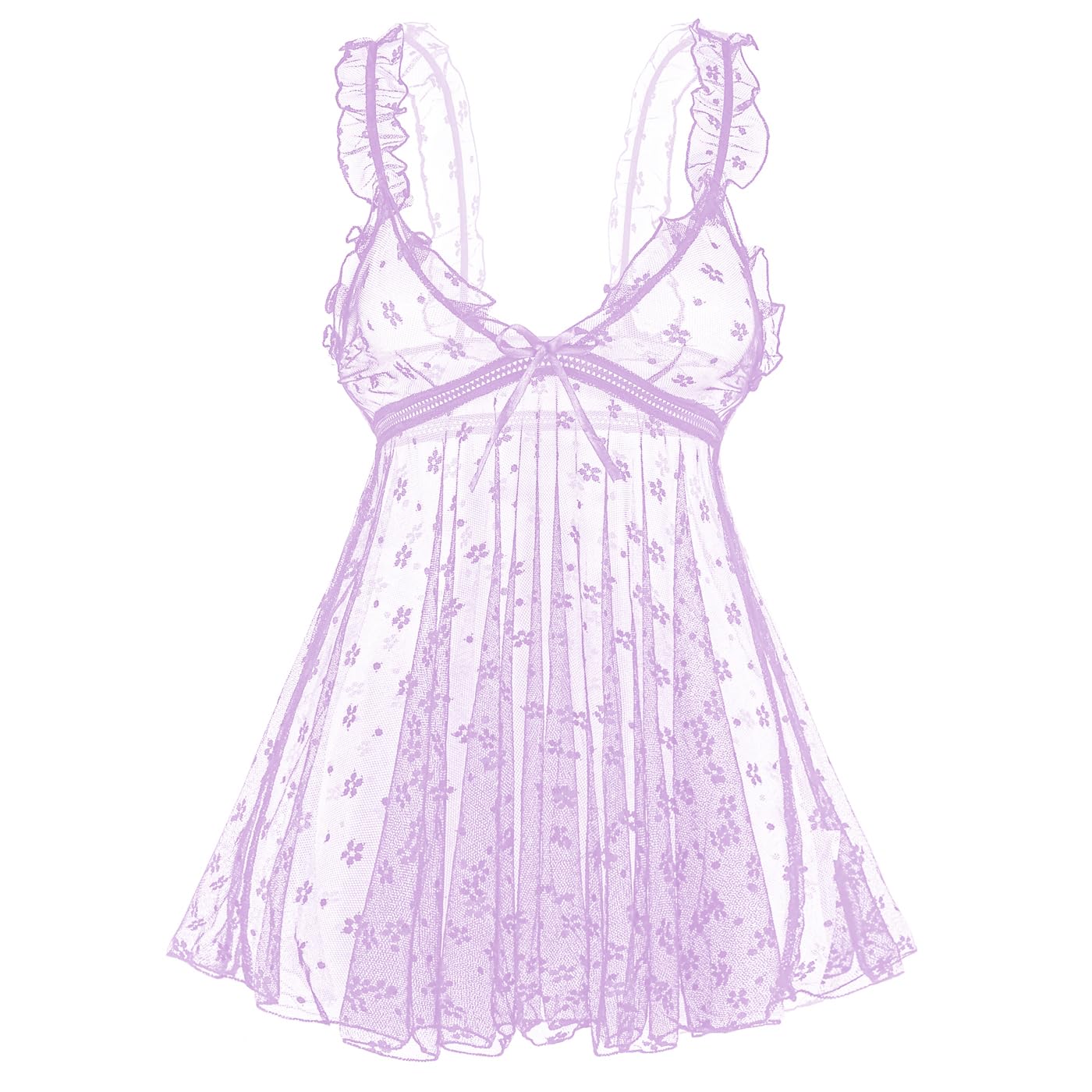 HOTSO Lace Babydoll Ruffle Lingerie for Women Sexy Mini Mesh Dress Chemise Nightgown Sheer See Through Wedding Nightie