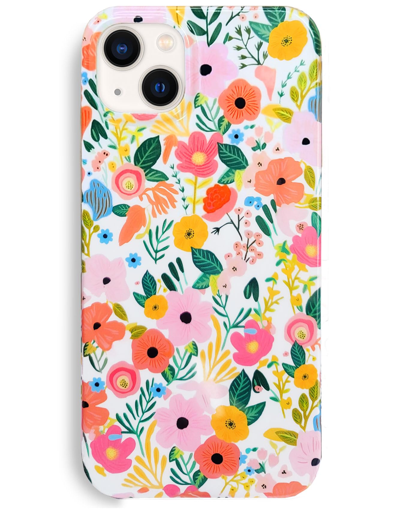 J.west iPhone 13 Case 6.1, Soft Shockproof Cute Floral Phone Protective Cover for Women, Garden Flower Pattern Design Slim Fit Anti-Scratch Phone Case
