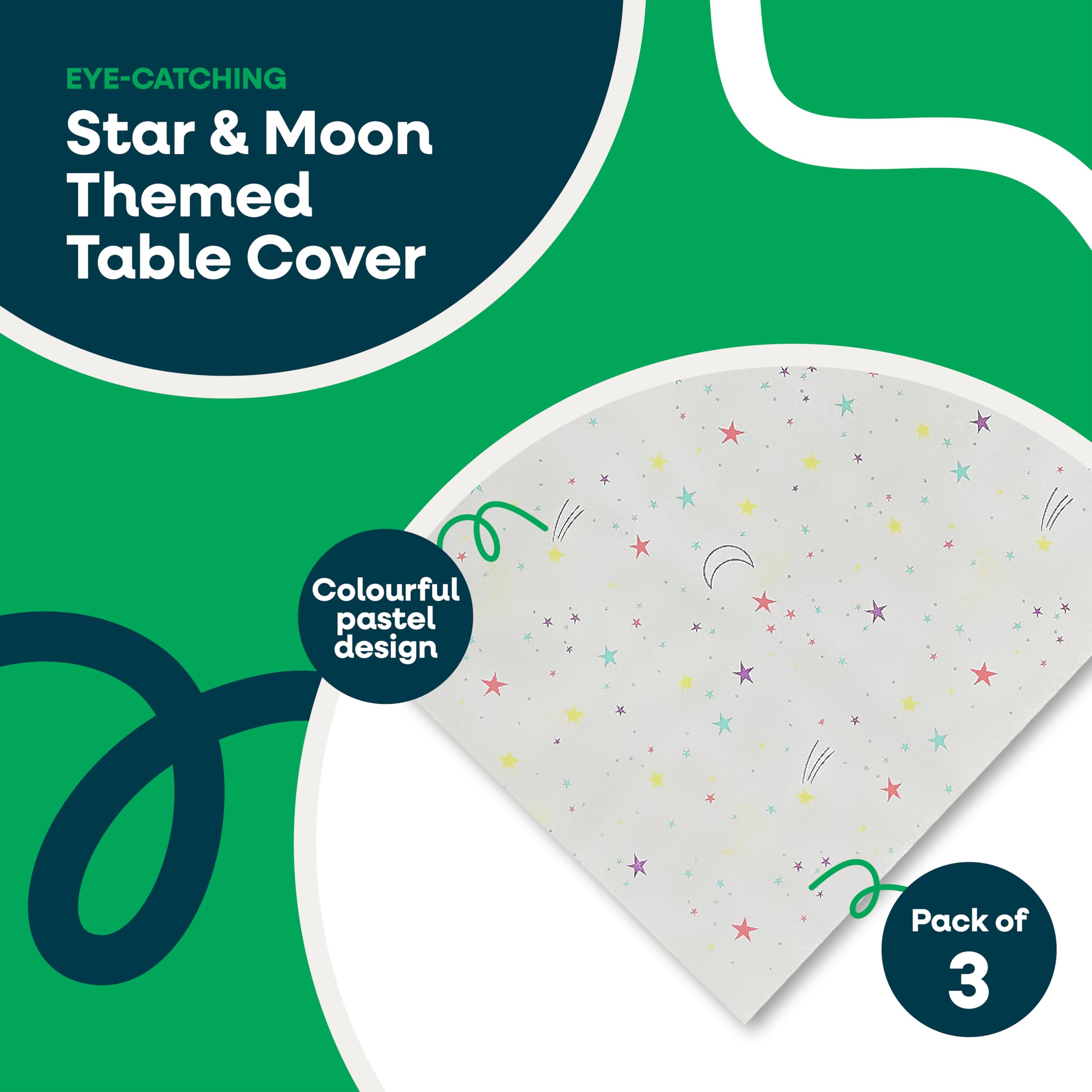 Totely Stars & Moons Table Cover Pack of 3-180cm Recyclable Paper Tablecloths for Parties Events and Birthdays - Image 2