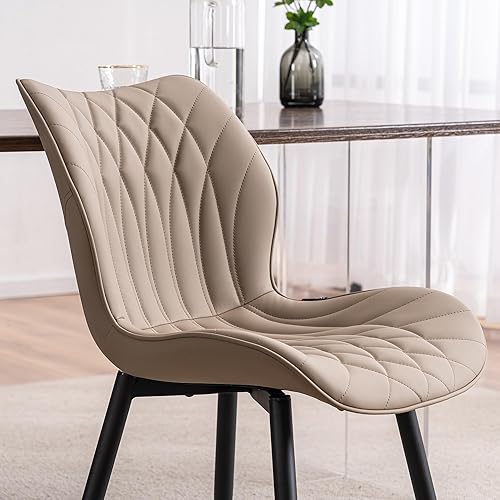 Vista 9 de YOUNIKE Juego de 2 sillas de comedor tapizadas de cuero para cocina, sillas modernas para sala de estar con respaldo curvado ancho y patas de metal