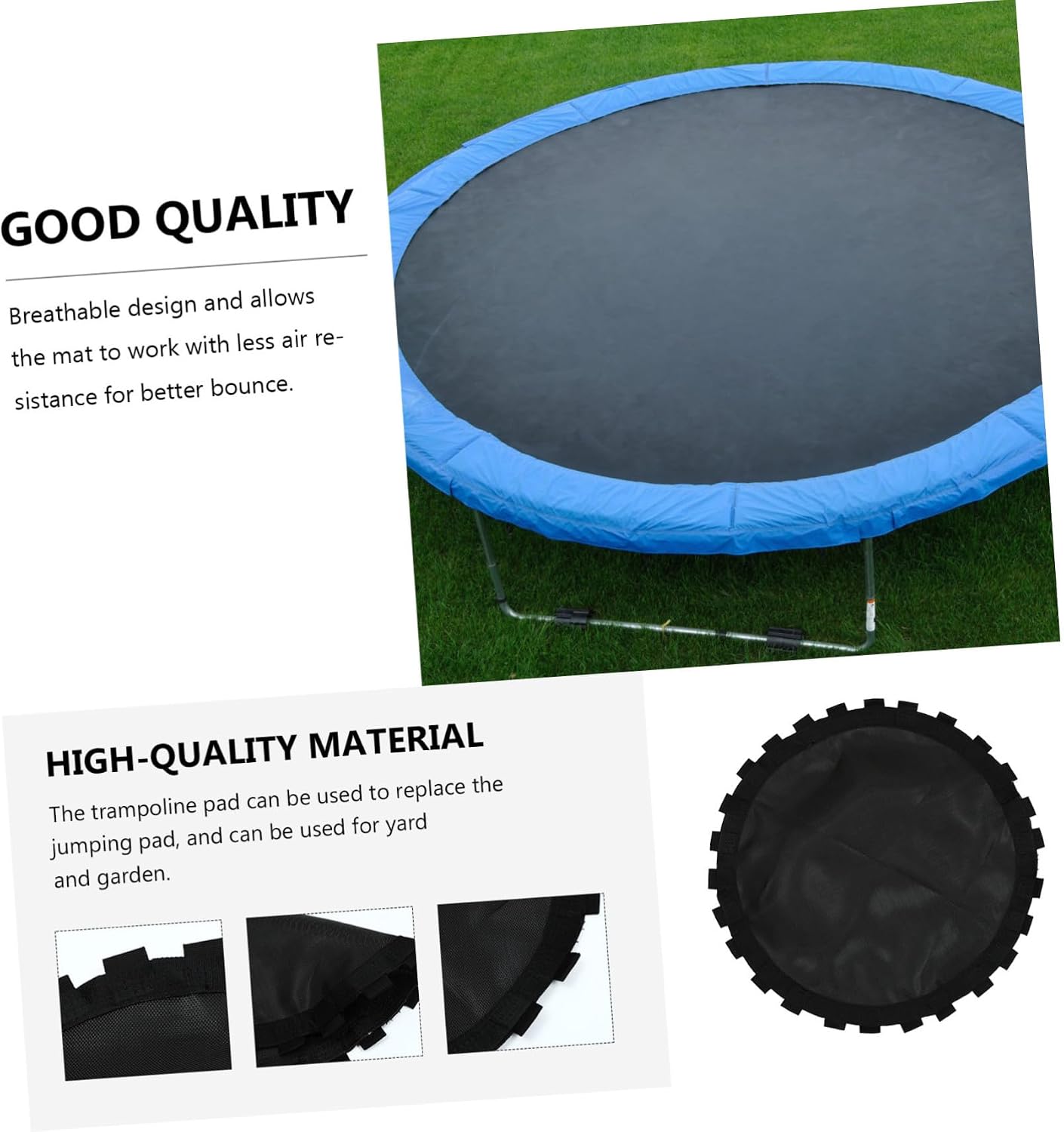 Uv-Resistant Round Trampoline Replacement Mat Heavy Duty Jumping Pad with Mesh Design for Safe Outdoor Use Replacement Jumping Cloth