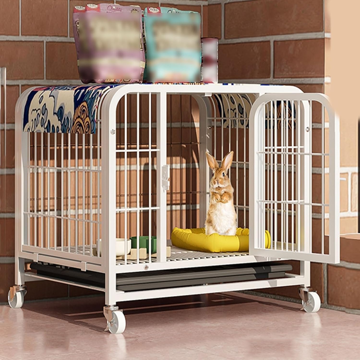 Cage lapin intérieur fin des corvées de déplacement grâce aux roulettes et grillage