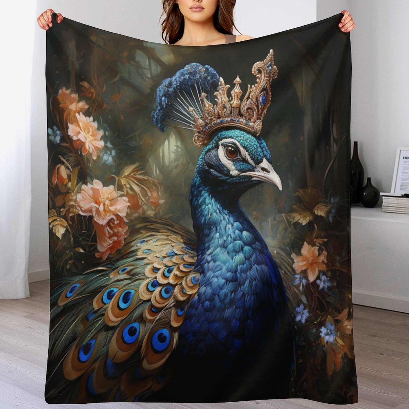 Couverture polaire paon en flanelle chaude contre le froid nocturne 150x200cm