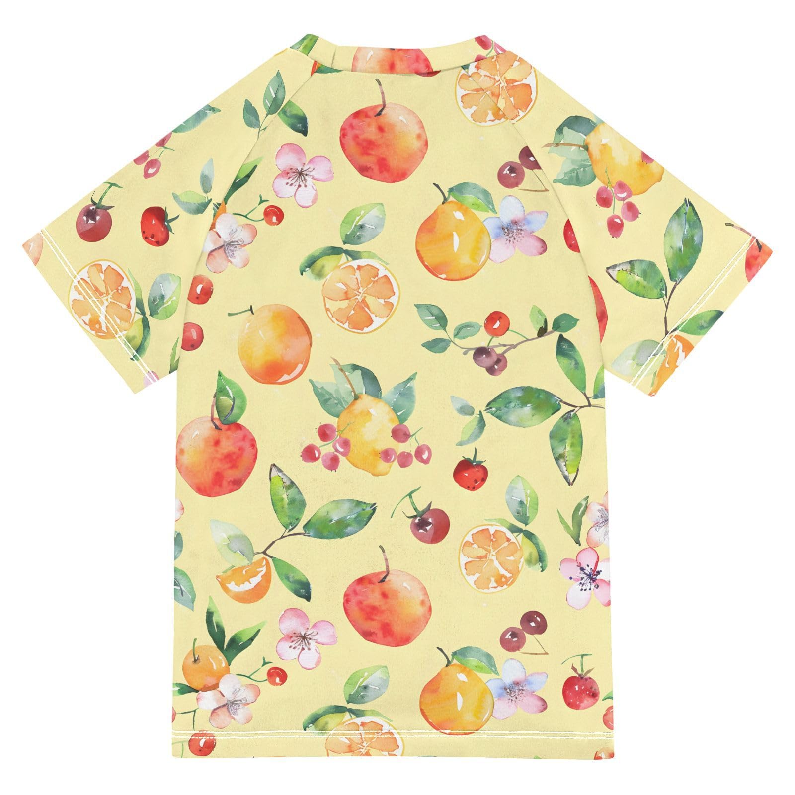 ALAZA Kids Rash Guard Boys Toddler Swim Shirts Short Sleeve Fruits Flowers Yellow UPF 50+ 3T