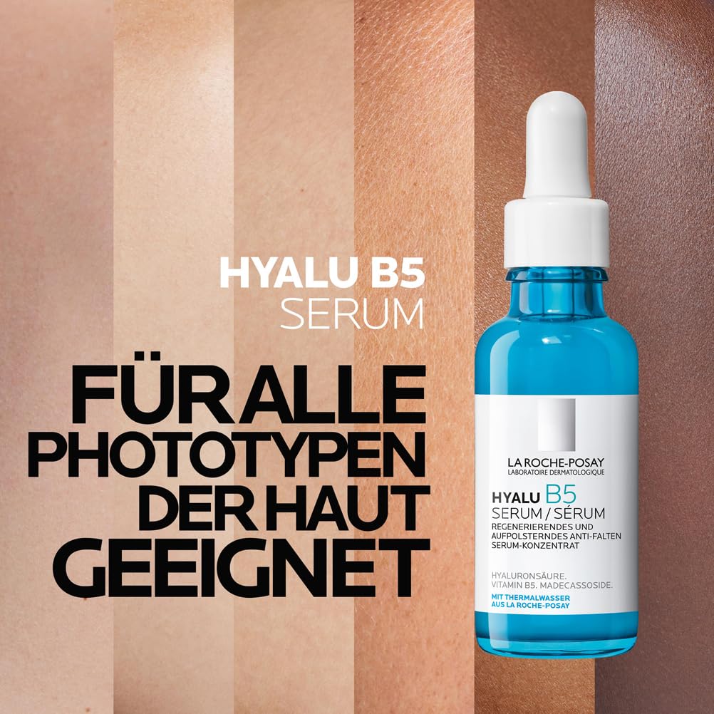 La Roche Posay Anti-Falten-Serum, Für normale bis empfindliche Haut, Regenerierend und Aufpolsternd, Mit Vitamin B5, Madecassosiden und Hyaluron, HYALU B5 Serum-Konzentrat, 30 ml | Für alle Hauttypen, aufpolsternde und reparierende Wirkung, strahlende Hau