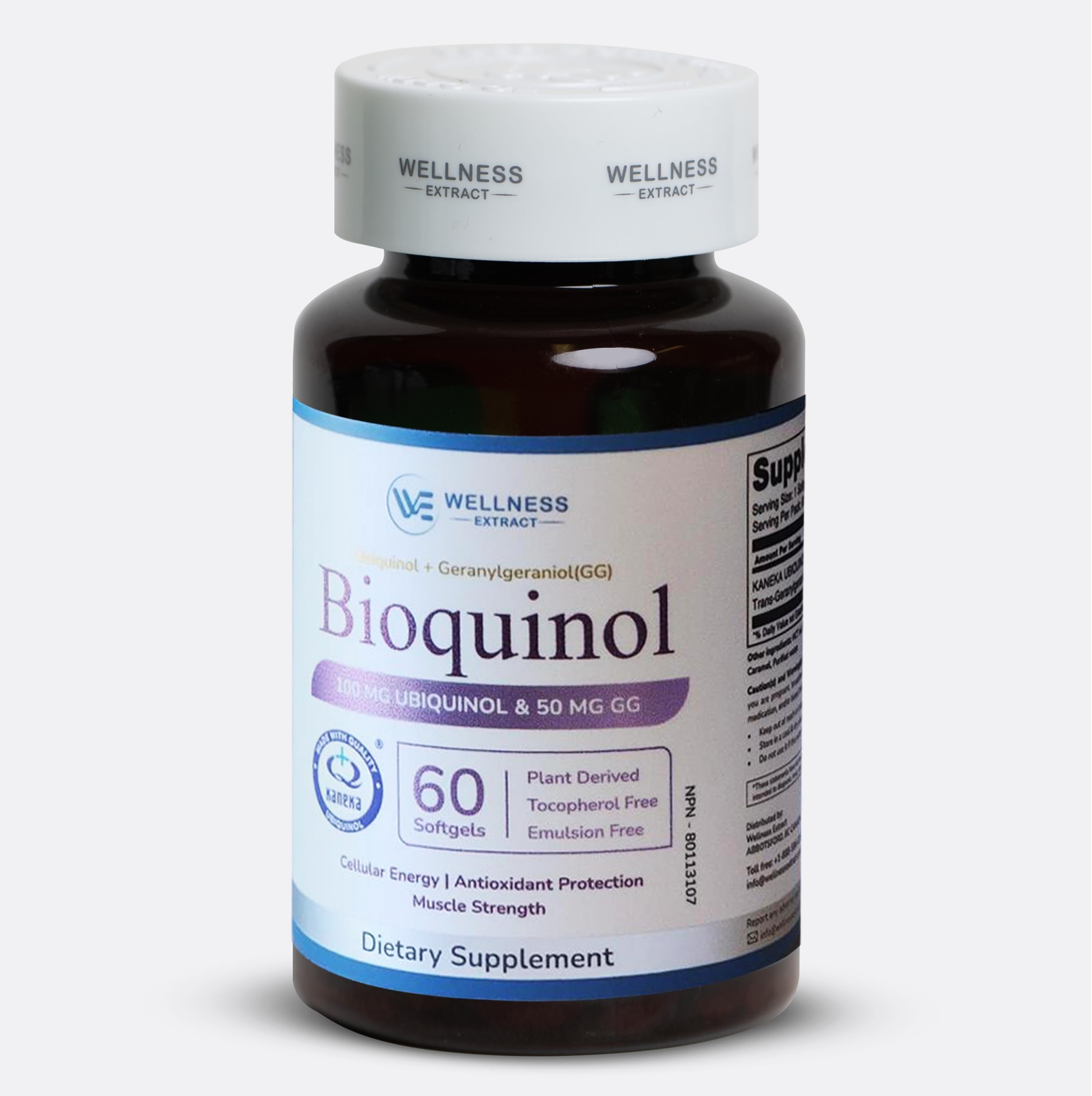 WELLNESS EXTRACT Bioquinol Ubiquinol 100mg (Kaneka Ubiquinol®) with GG-Gold® Geranylgeraniol 50mg | Advanced CoQ10 Antioxidant Supplement for Heart, Cellular Energy & Muscle Support | 60 Softgels
