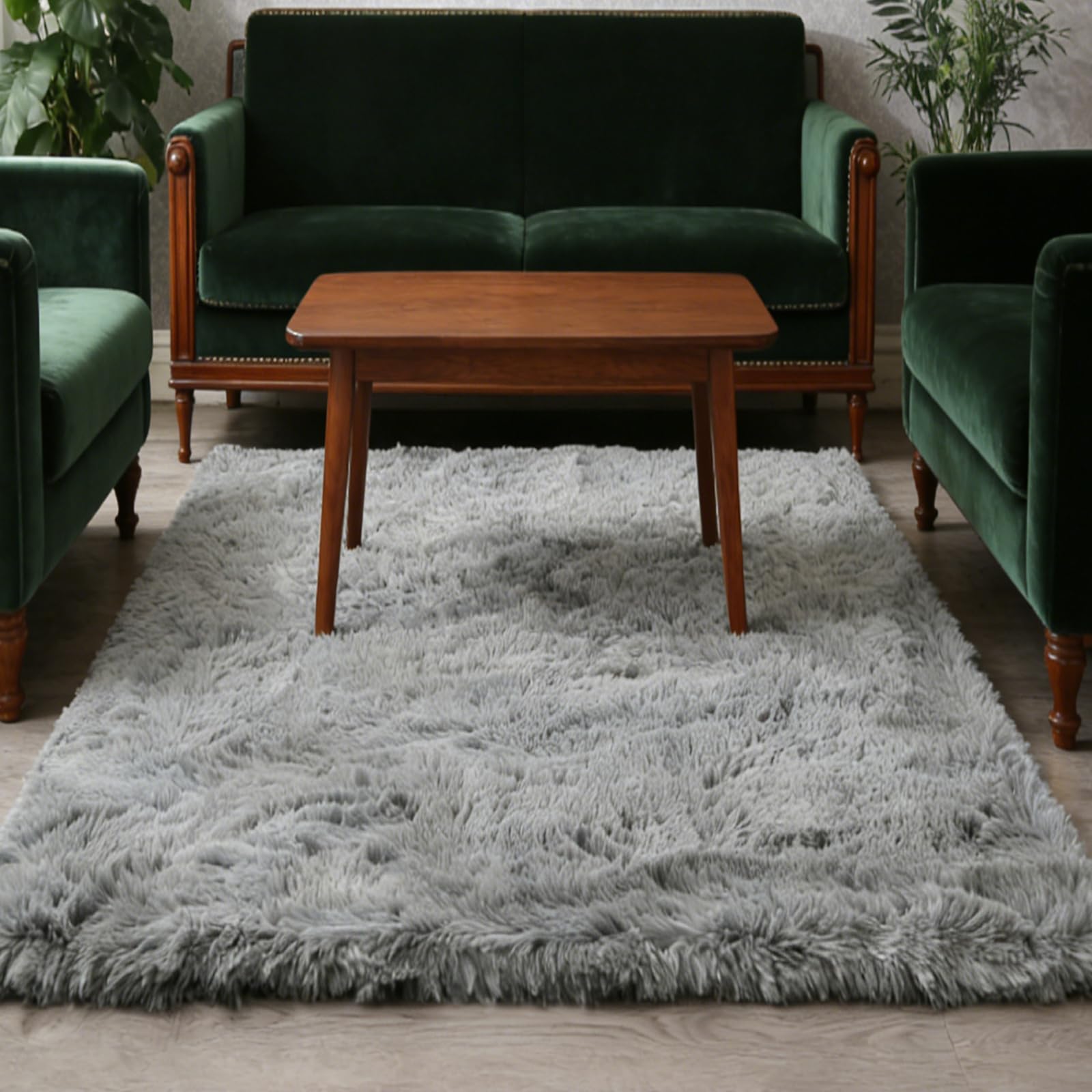 Tapis poils longs salon 160x465 cm gris argenté lavable