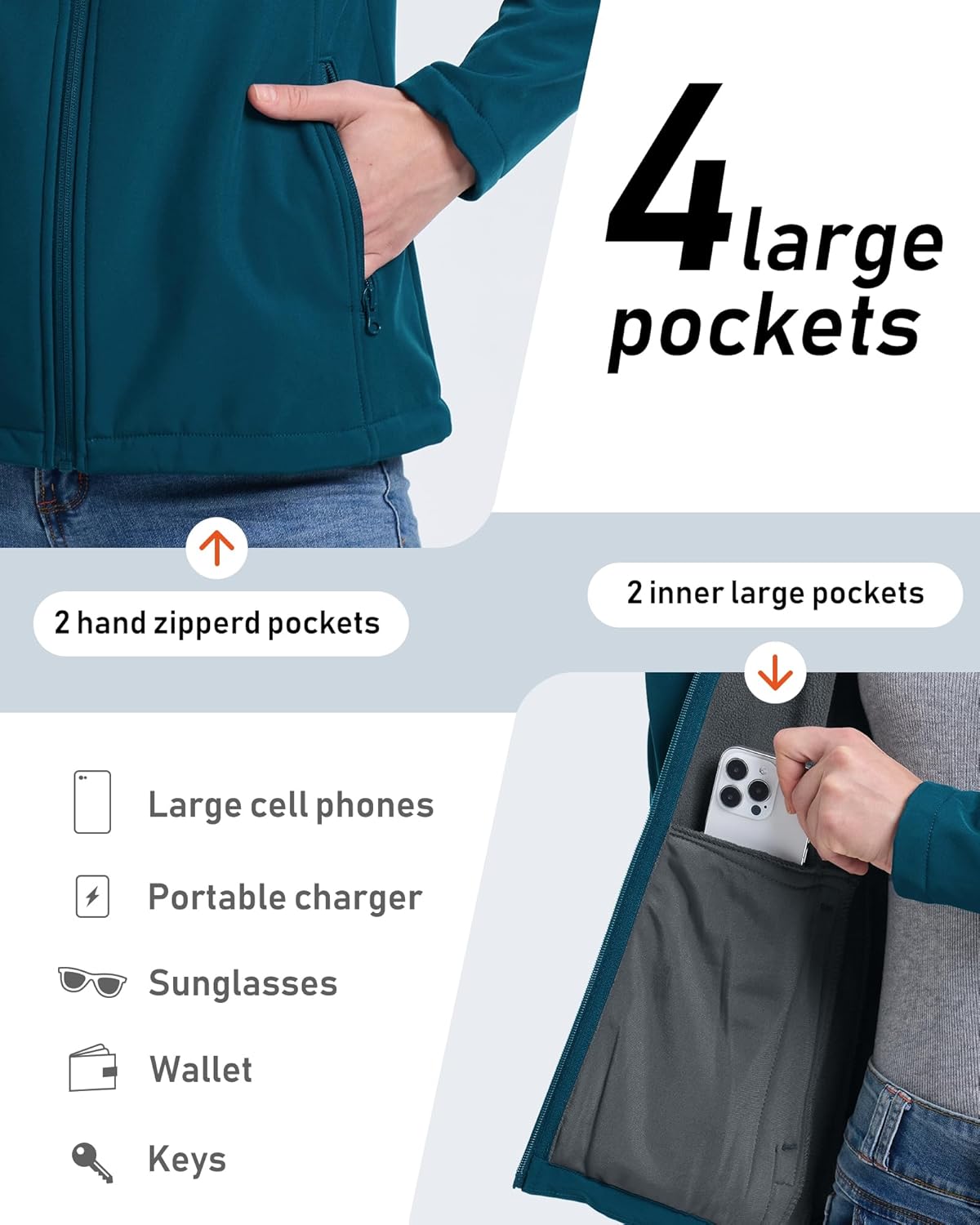 33,000ft Women's Lightweight Softshell Jacket Fleece Lined Windbreaker Waterproof Warm Jacket for Running Golf Hiking - Image 5