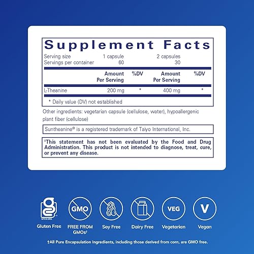 Miniatura 2 de Pure Encapsulations L-teanina  Suplemento de aminoácidos para relajación y bienestar  60 cápsulas