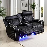 Vista 13 de Juego de sofá reclinable eléctrico de cuero con LED, juegos de muebles de sala de estar, 2 piezas sofás reclinables, juego de sofá reclinable