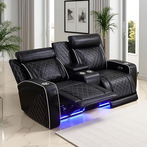 Miniatura 12 de Juego de sofá reclinable eléctrico, juego de sofá reclinable de cine en casa, sofá biplaza reclinable de cuero transpirable con Debut negro,Negro