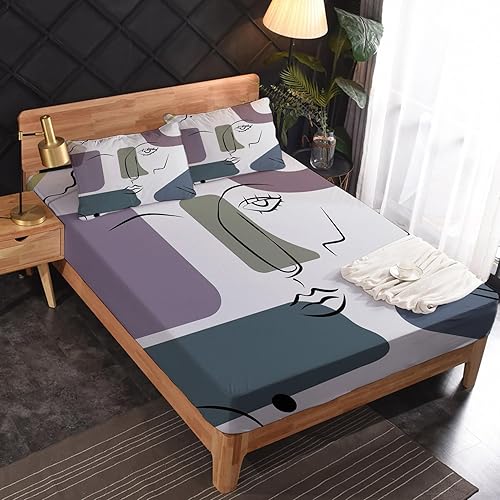 Miniatura 2 de Sábanas abstractas tamaño King  Sábanas de cama geométricas modernas, microfibra suave con bolsillo profundo, sábanas y fundas de almohada