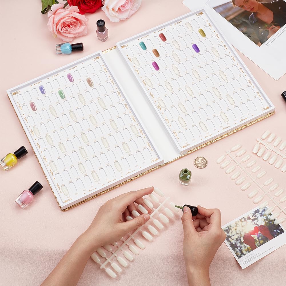 BENECREAT 216 Colors Gold Nail Display Chart, Nail Color Swatches with 480pcs 2 Style False Nail Tips - Image 3