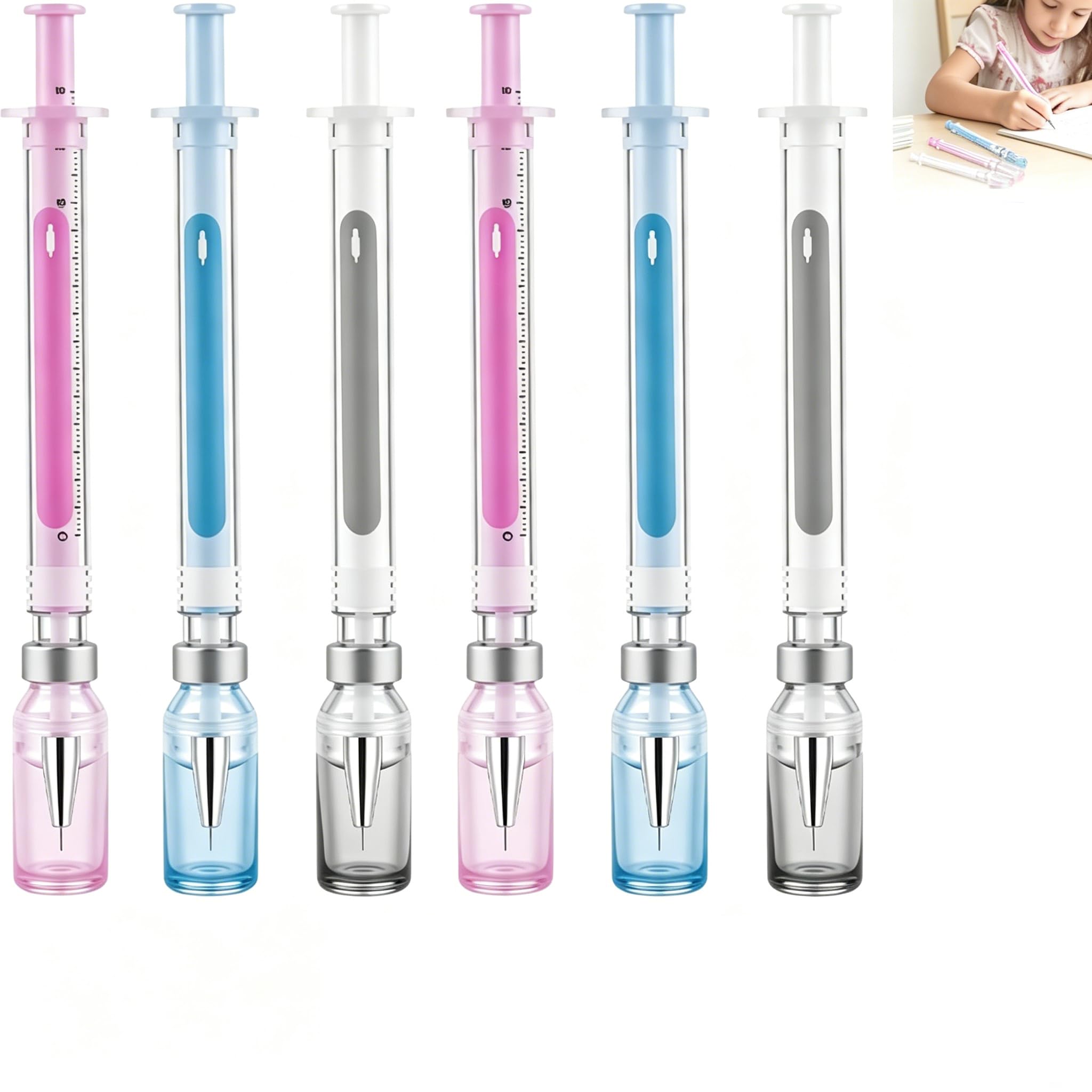 Funny Syringe Shaped Ink Pens, 2026 Novelty Syringe Shaped Gel Pens for Nurses, Black Neutral Pen for Adults, Kids, School, Office, Home, Drawing, Pen Body Color Random (6 picks) — image 1