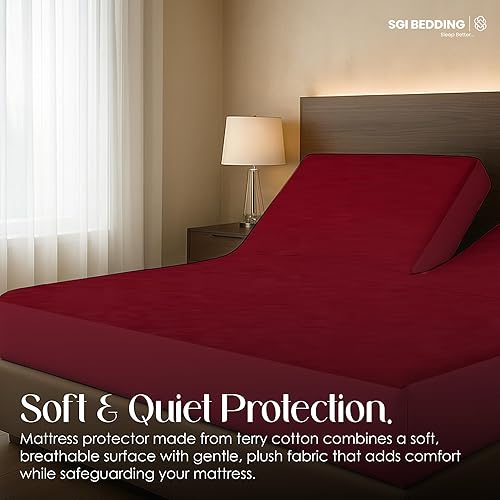 Miniatura 5 de SGI King - Funda protectora de colchón impermeable de 36 pulgadas, estilo ajustado con abertura, tela de rizo súper suave, color borgoña, se adapta