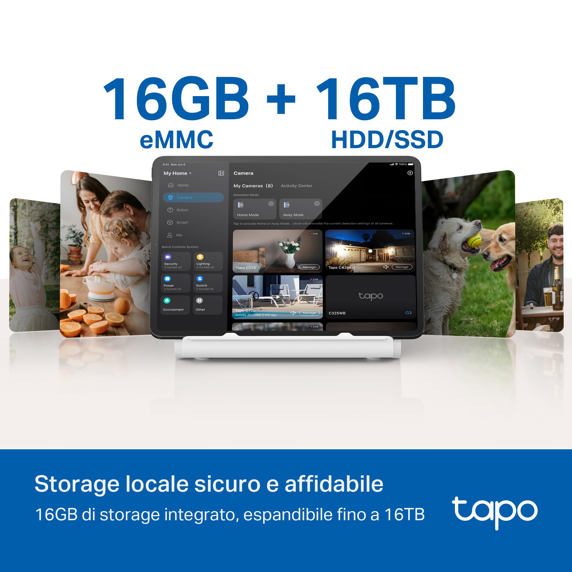 Tapo H500 Smart HomeBase, Connetti 16 Telecamere e 64 Sensori, Archiviazione Locale 16GB Integrato+16TB Espandibile HDD/SSD, Senza Canone Mensile, Rilevamento AI Avanzato, Output HDMI