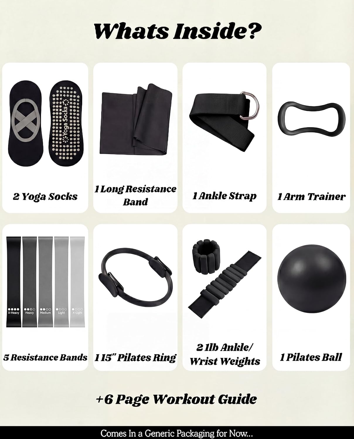 Pilates Equipment Kit for Home Workout, Pilates Kit, Pilates Ring Set, Pilates Ball, Adjustable Ankle And Wrist Weights, Resistance Bands, Grip Socks, Instruction Guides, Essential Starter Set, Black