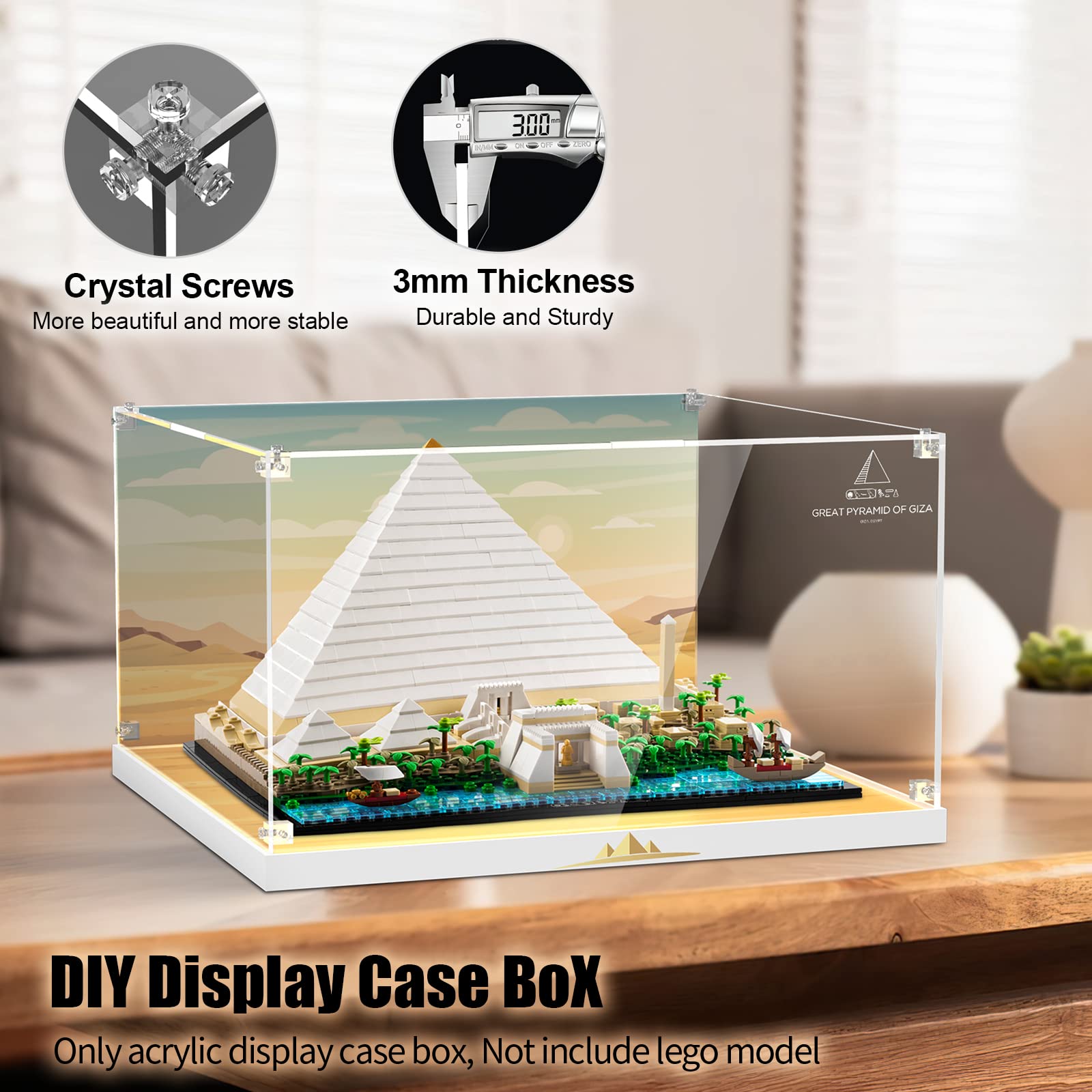 cooldac Caja de escaparate de acrílico para Lego 21058 pirámide Cheops, resistente al polvo, transparente, caja de exhibición (el modelo no incluido)