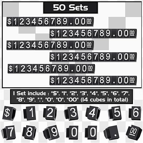 Miniatura 3 de Qunclay 50 Sets Price Display Cube Number Letter Price Tag Cube Blocks Adjustable Dollar Display Stand Small Counter Kit for Jewelry Retail Vending