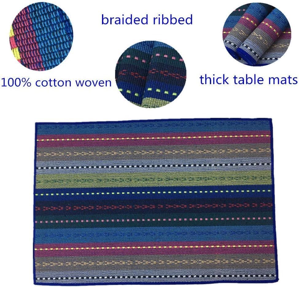 Miniatura 4 de WAZAIGUR Juego de 4 manteles individuales tejidos a mano con 100 % algodón, coloridos manteles individuales trenzados, acanalados, duraderos, con
