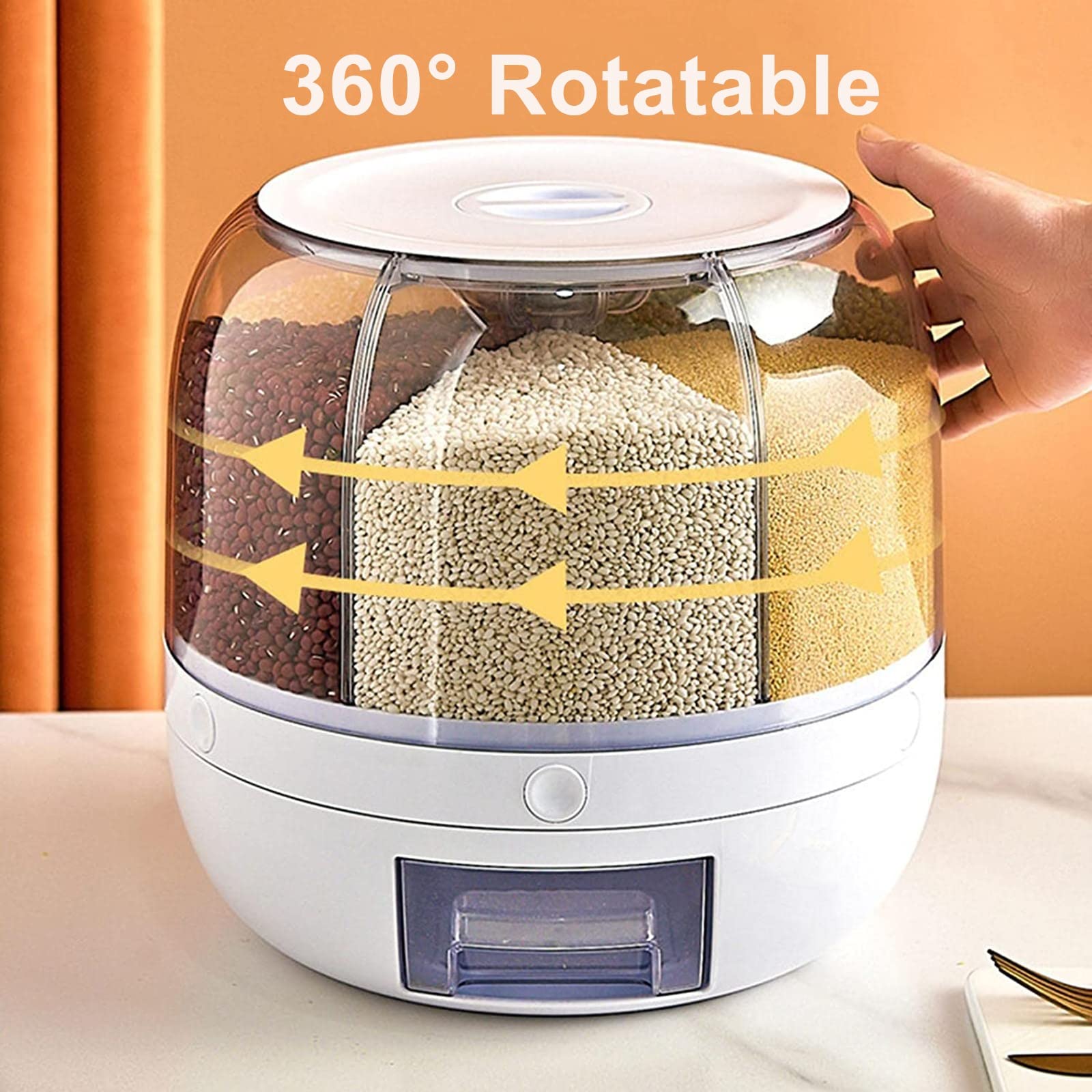 Contenitori per Alimenti Ermetici Distributore di cereali 6 scomparti - Girare Impilabile Sigillabile Piccolo Contenitore per la conservazione del grano, 10 kg Cibi Secchi/ Mais/ Fagioli/ Noci, Piano