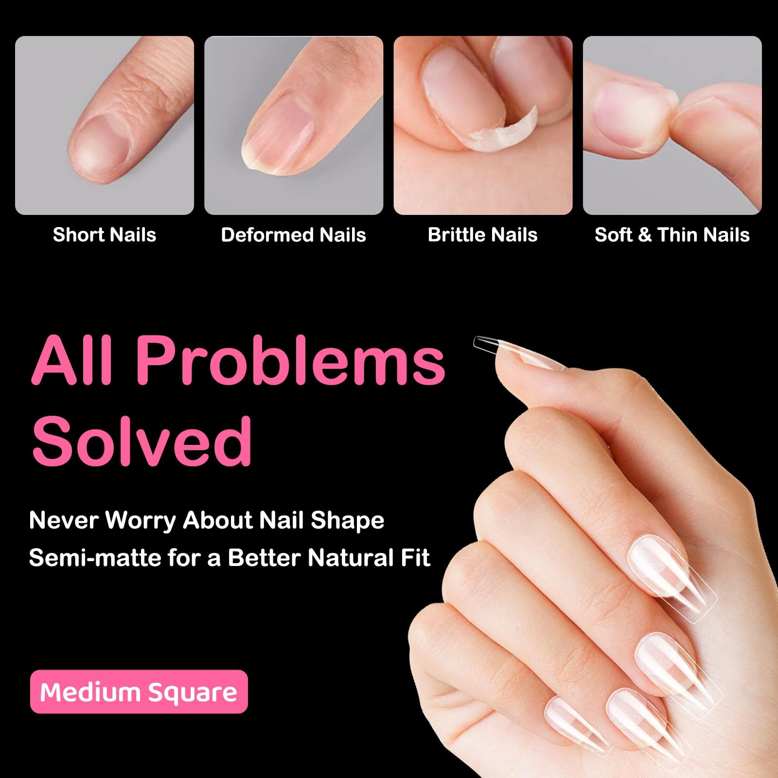 Diboniur Medium Square Medium Square Nail Tips Paznokcie, Przezroczysty, 550 szt.
