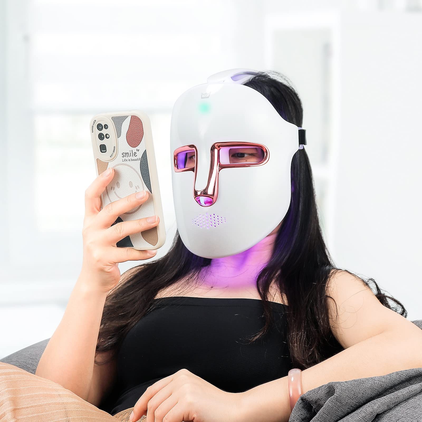 Masque de beauté LED sans fil, 7 couleurs avec 270 perles, masque lumineux LED rechargeable pour la beauté du visage, anti-anges, rajeunissement, raffermissant, rides lisses