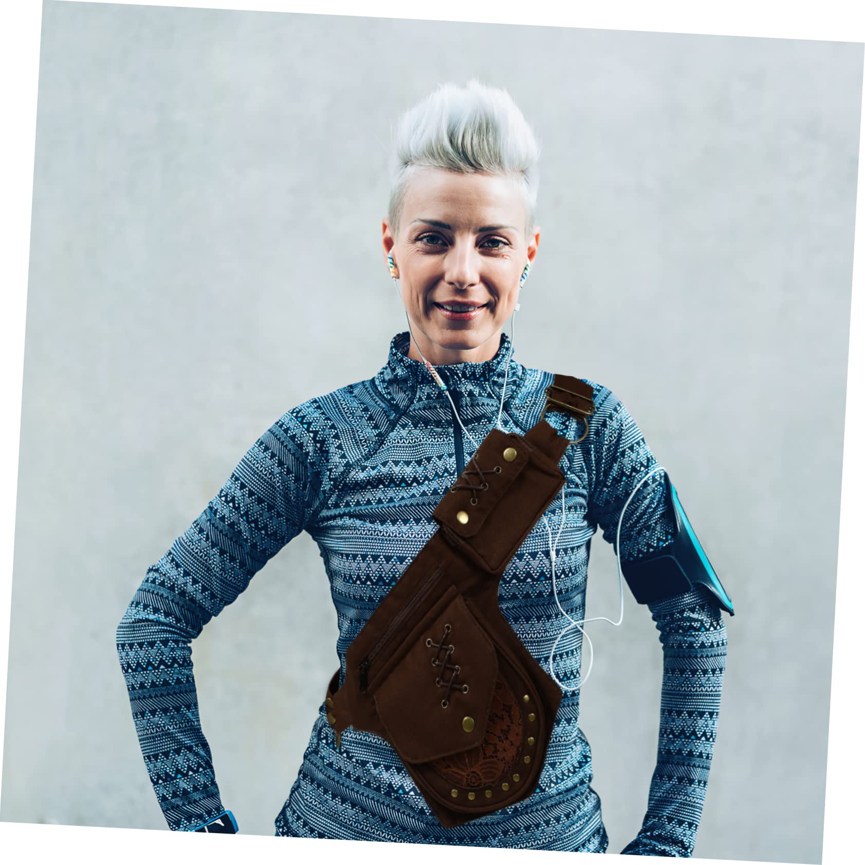 TOYANDONA Vintage Leicht aus Baumwollstoff Handy Bauchtasche Eisen und Mehreren Fächern als Umhängetasche oder Gürteltasche für Joggen und Laufen