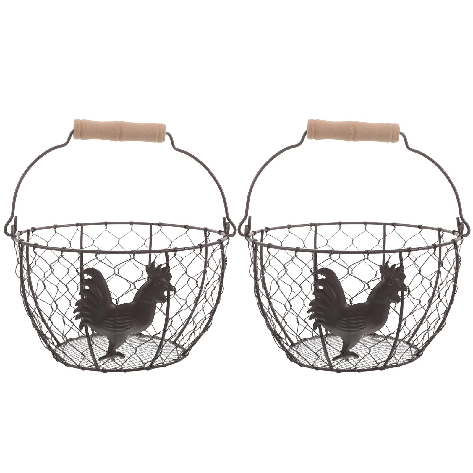 Cestas de alambre para recoger huevos frescos con asa y estilo granja vintage