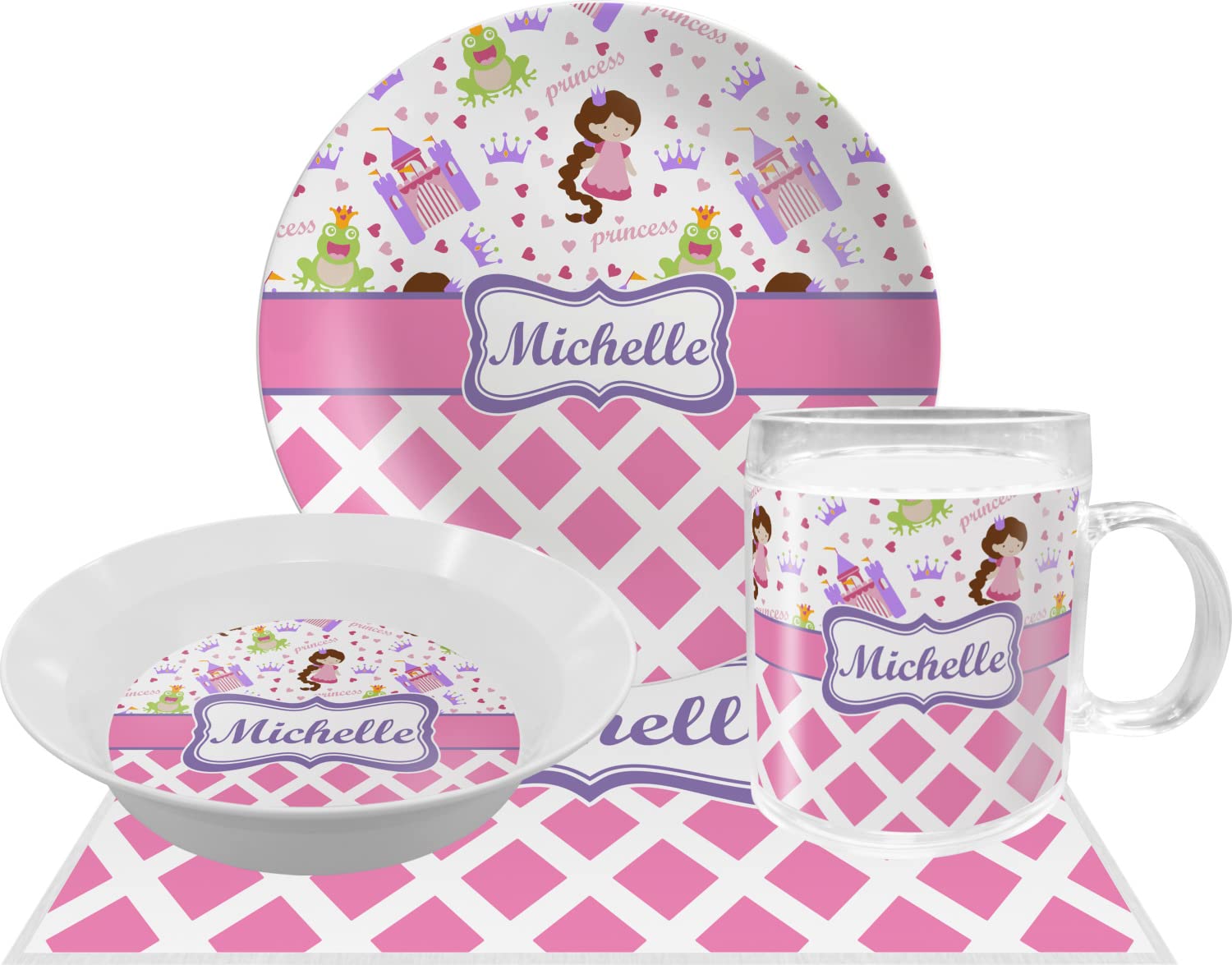 Personalized Princess & Diamond Print Melamine Bowl - 12 oz