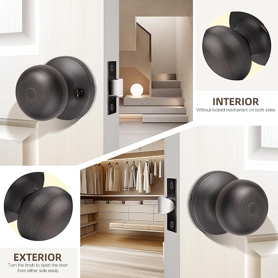GOBEKOR 8 Pack Oil Rubbed Bronze Passage Door Knobs Round Interior Door Knobs with Lock Passage Knobs Keyless Closet Door Knob Modern Door Hardware