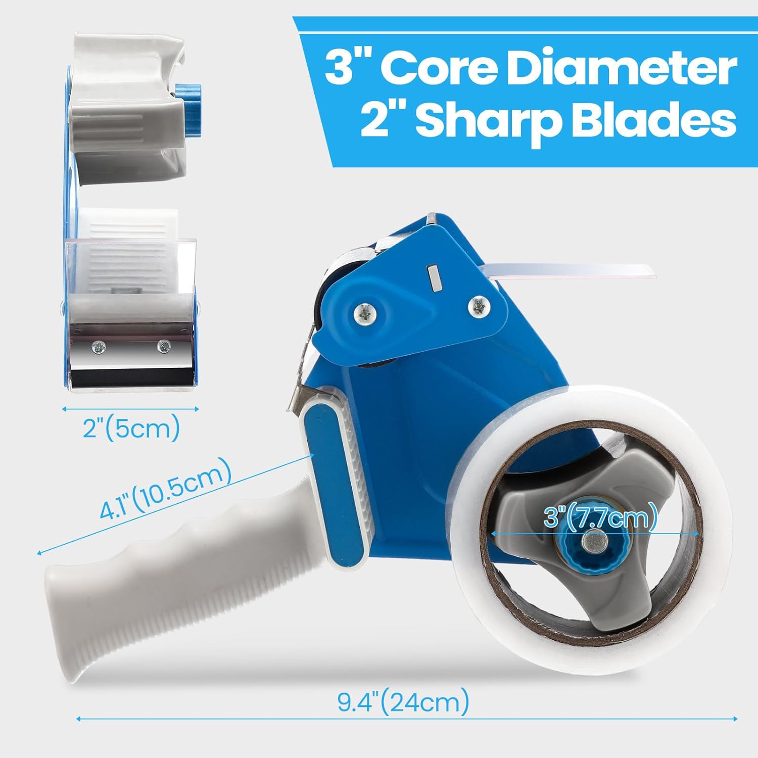 Dunzoom 2 Pack Packing Tape Dispenser Gun with 12 Roll Packing Tape 2 Inch Gun 2.7 Mil Heavy Duty Packaging for Shipping, Moving, Carton and Box Sealing(Blue and White)