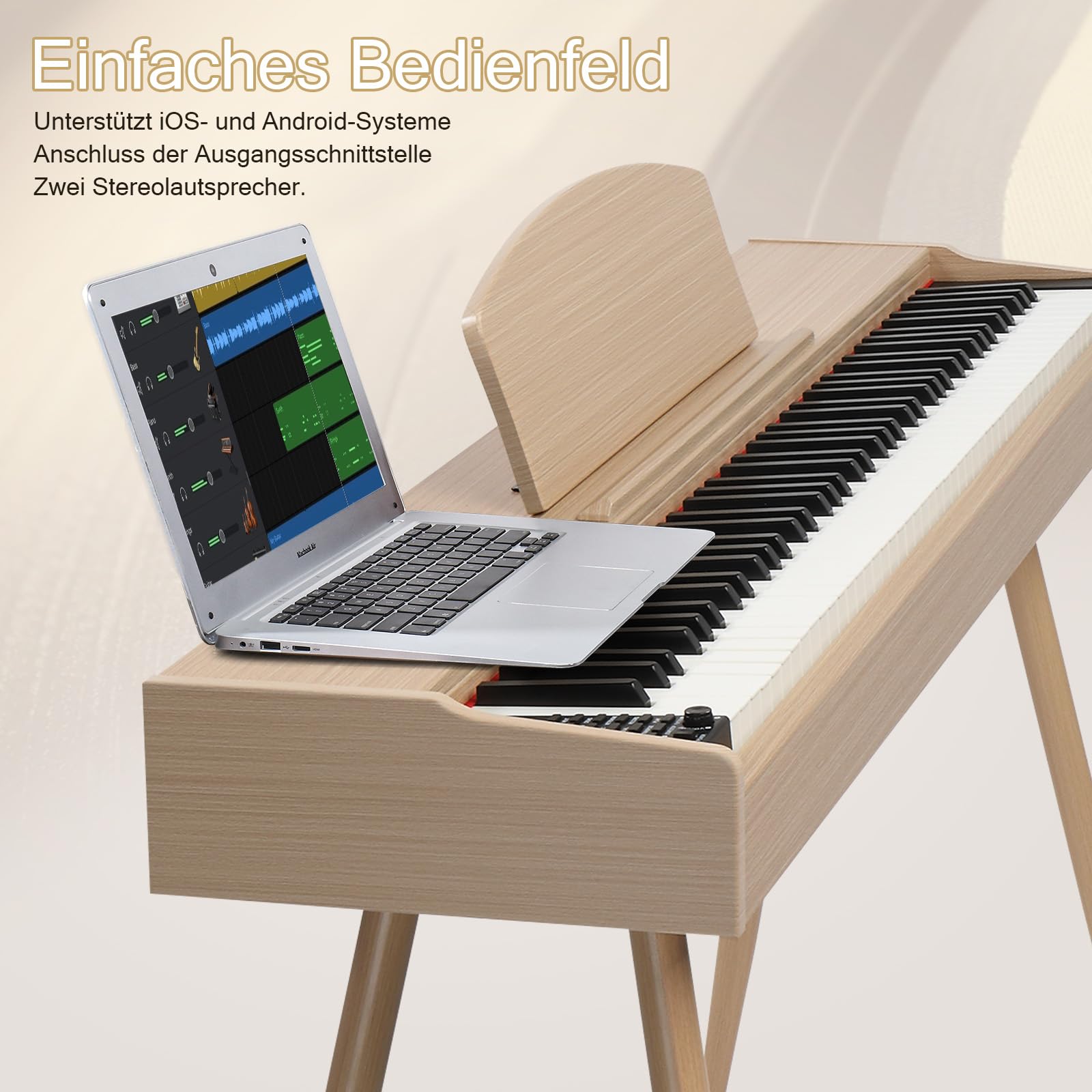 LEADZM 88 Tasten Digitalpiano mit Ständer, Voll Gewichtete Tastatur, E-Piano mit 3 Pedalen, 2 Bluetooth-Systeme, für Anfänger Geeignet (Holzfarbe)