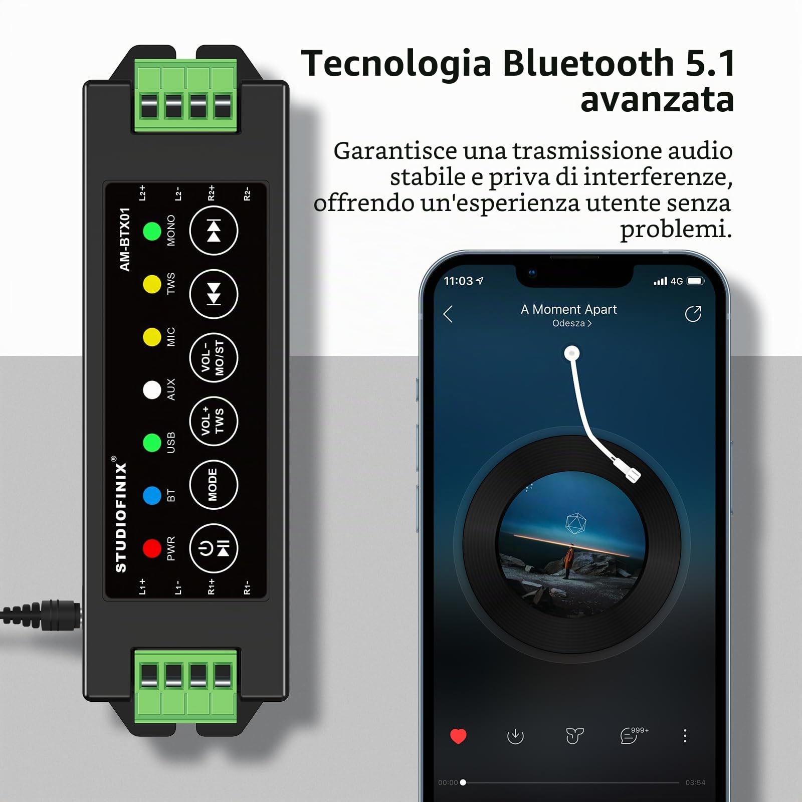 STUDIOFINIX 4 Canali Mini Amplificatore 5.1 Bluetooth 120w per altoparlanti passivi con TWS, AUX, MIC, USB, parte di ricambio, adatto per altoparlanti a parete/soffitto/marino/libreria