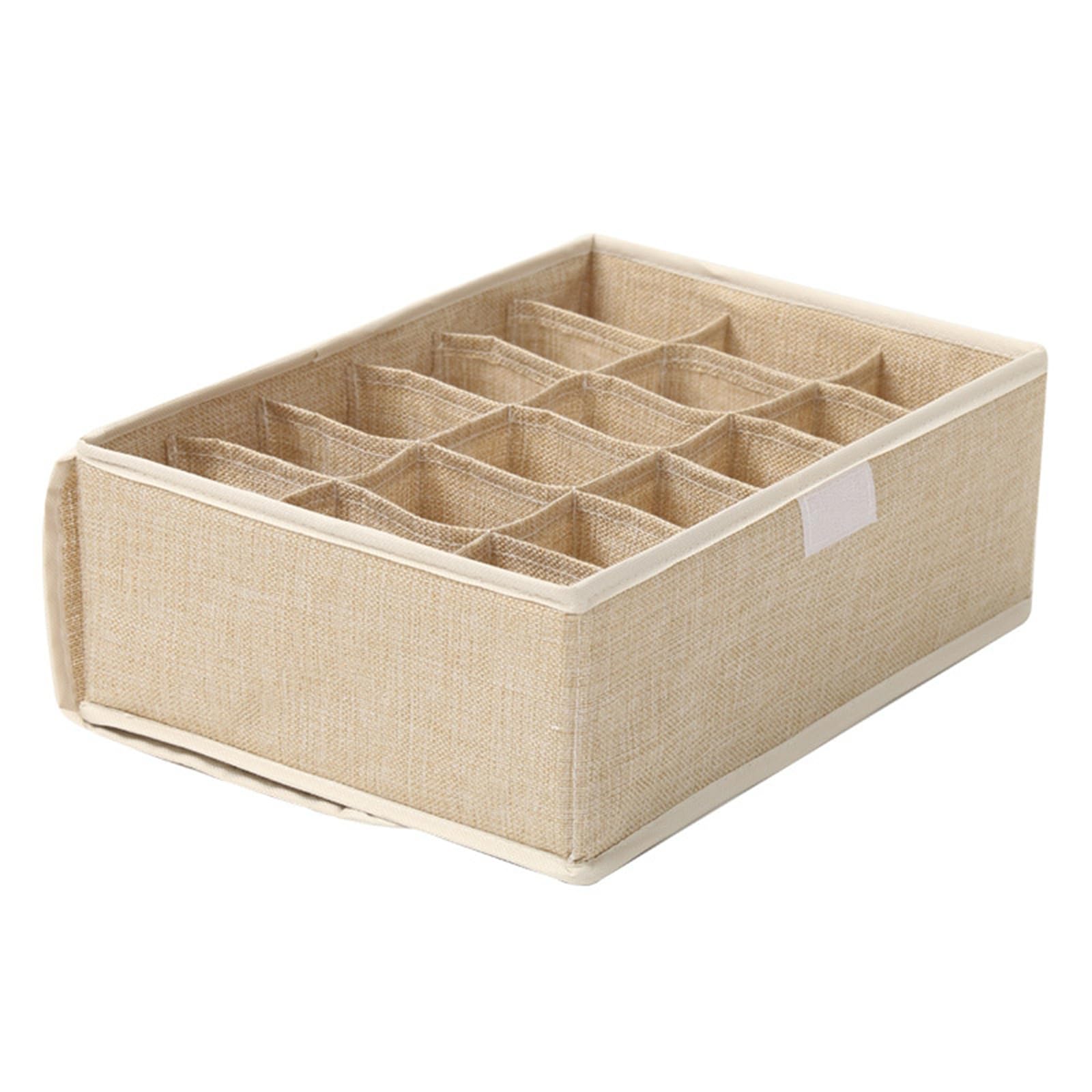 Caja de almacenamiento de tela de gran capacidad con tapa para organización de ropa interior, material de algodón y lino, diseño de compartimentos, H A