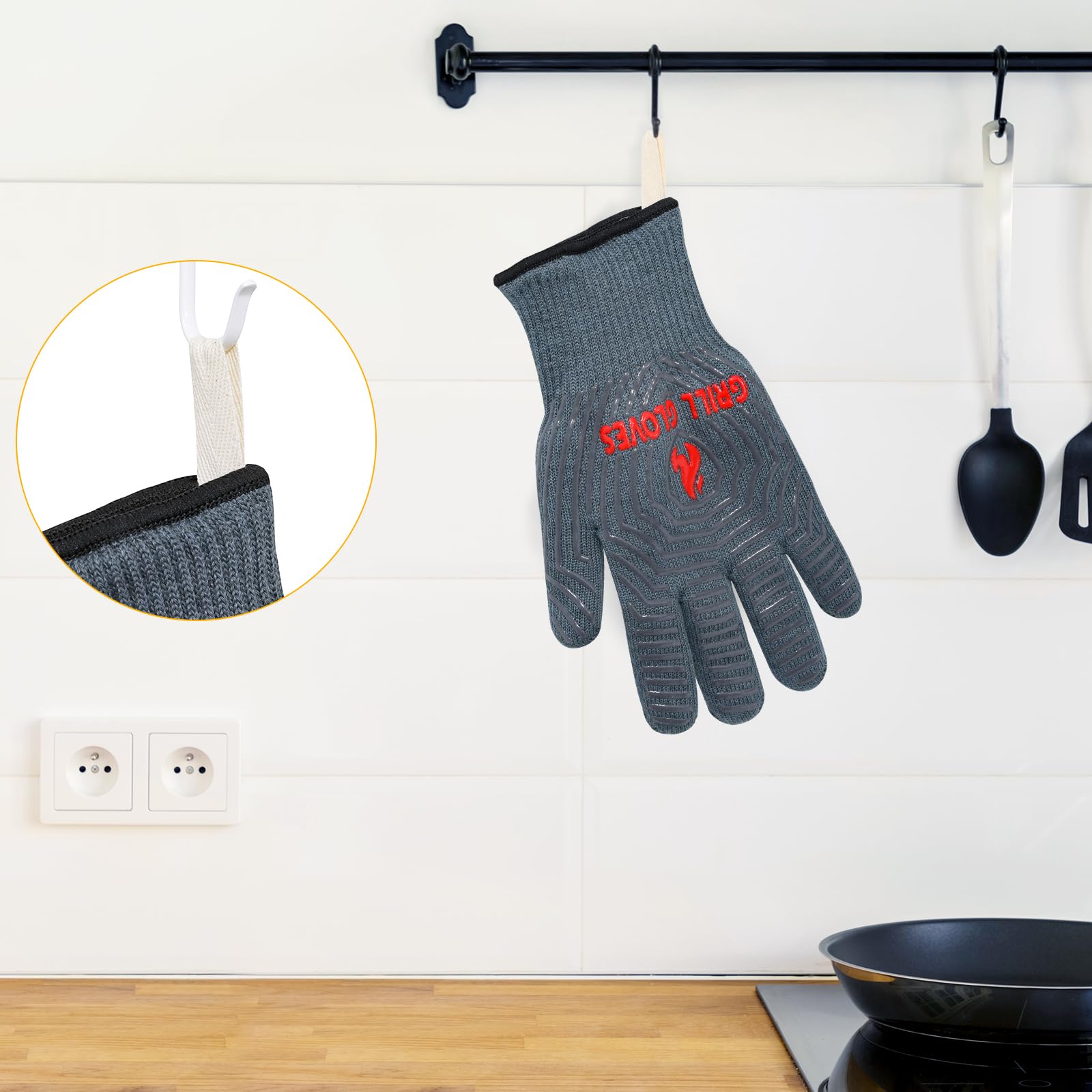 Gants De Barbecue QUWIN – Résistance 800°C, Silicone Antidérapant, Poignets Longs, Gris, Lot De 2