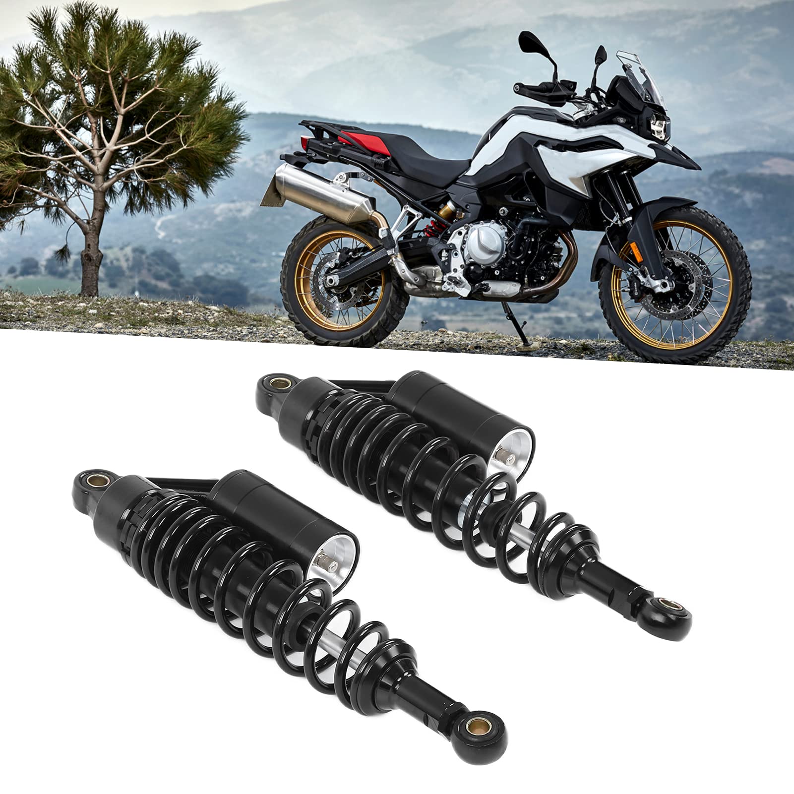 Para 340mm Tylny Amortyzator Motocykla Uniwersalny do ATV SUV (BLACK)