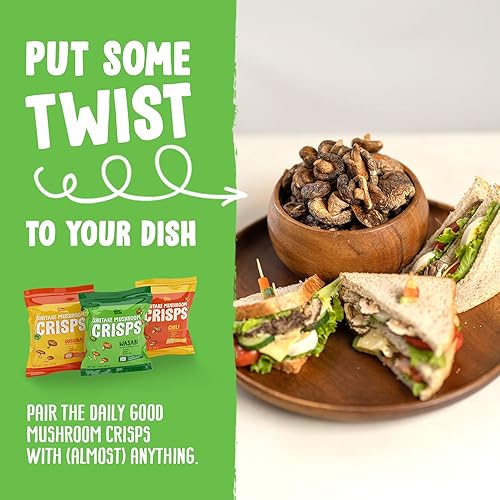 Miniatura 5 de The Daily Good Patatas fritas de hongos Shiitake  3 paquetes de chips de hongos, aperitivos de hongos sin gluten, sin OMG, alimentos veganos, papas